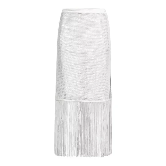 My Beachy Side Camelia Maxi Skirt Small White Cotton Lace Fringe Swim Cover Up - Picture 3 of 10